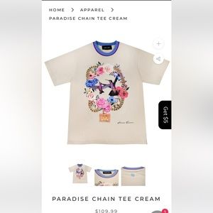Homme + Femme Tee Shirt  Paradise Chain Tee Size M Birds Cream